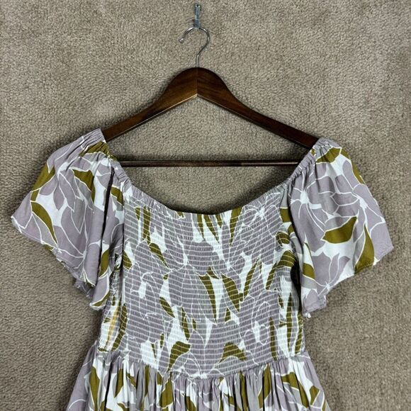 Free People Louise Mini Dress Size Small Purple Floral Smocked Off The Shoulder - Picture 3 of 12